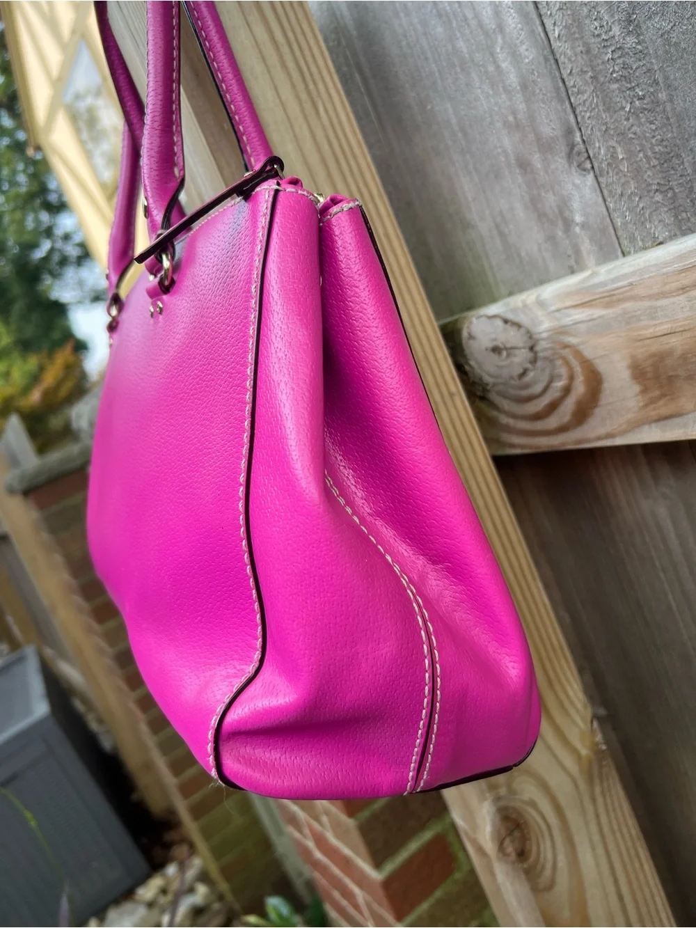 Kate Spade New York Magenta Pebbled Leather Satchel Gold Hardware Purple
